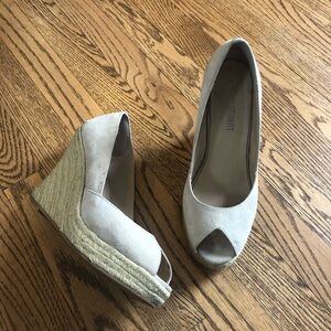 Colin Stuart Wedges Peep Toe Espadrille Beige Cream